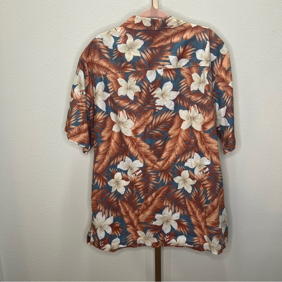 Caribbean Men's Button Down Linen Blend Short Sleeve Terra Cotta & Blue XLT - Picture 6 of 6